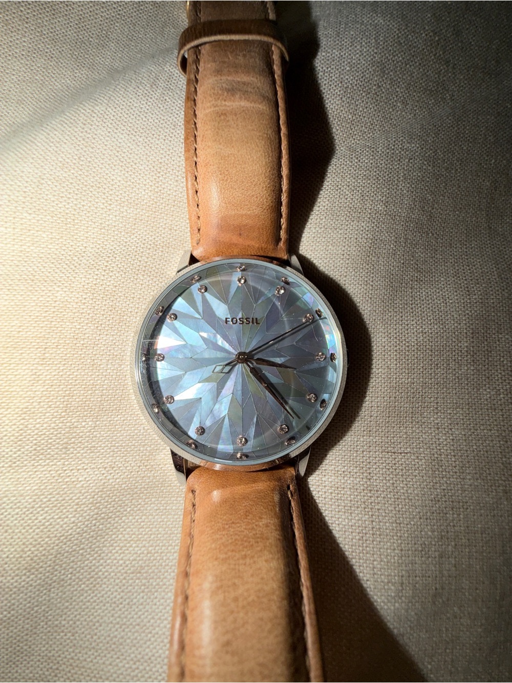 Fossil Women’s Brown Leather Strap Watch with Iridescent Crystal Dial